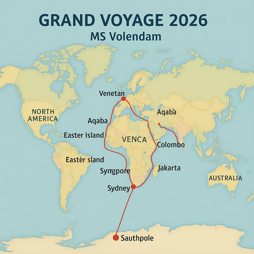 MS Volendam 2026 Grand World Voyage Route