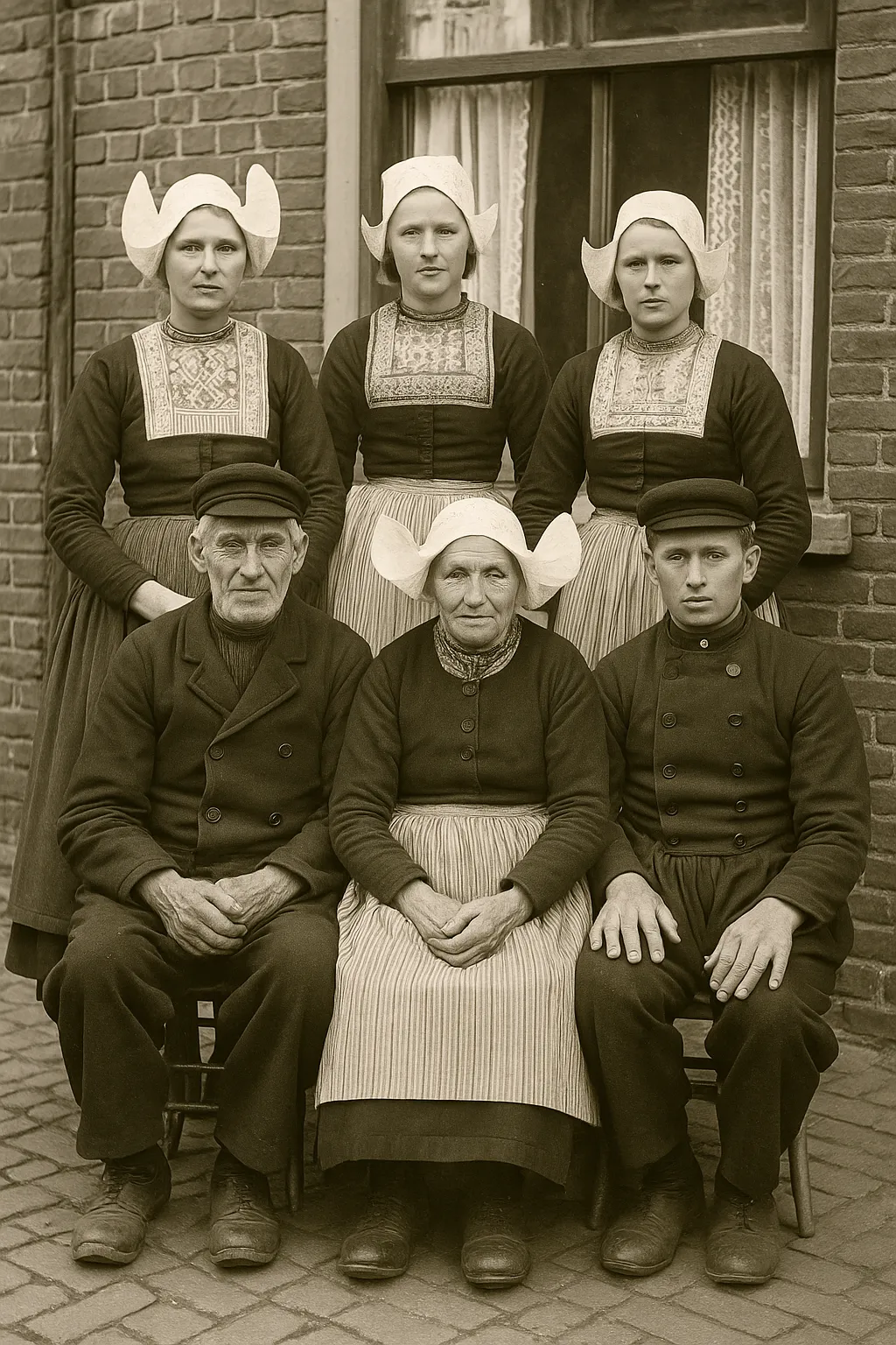 Historic photo of Volendam residents in traditional costume