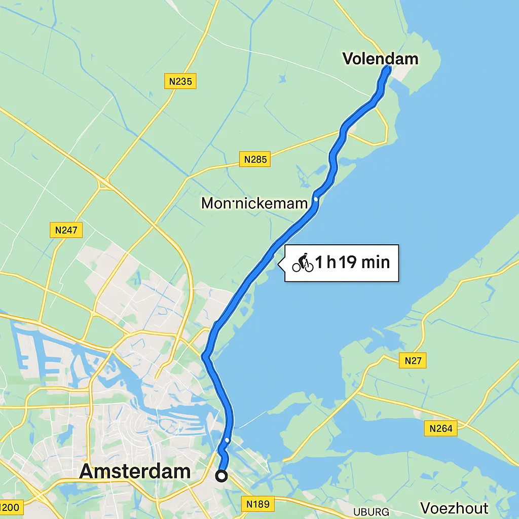 Driving route map from Amsterdam to Volendam
