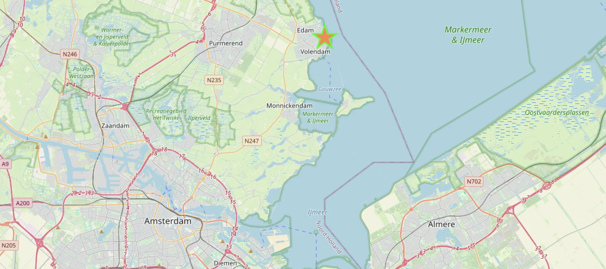 Map showing Volendam location in Netherlands